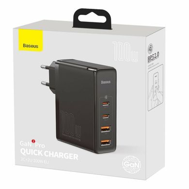 Мережевий зарядний пристрій Baseus GaN2 Pro Quick Charger 2C+2U 100W EU Black