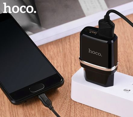 Мережевий зарядний пристрій HOCO C12 Smart dual USB (Micro cable)charger set Black