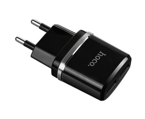 Мережевий зарядний пристрій HOCO C12 Smart dual USB (Micro cable)charger set Black