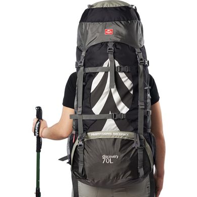 Рюкзак туристичний Naturehike NH70B070-B, 70 л + 5 л, чорно-сірий