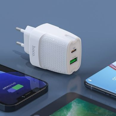 Мережевий зарядний пристрій HOCO C85A Bright dual port PD20W+QC3.0 charger White