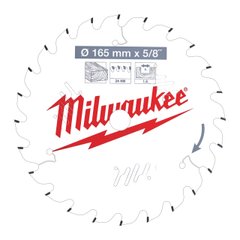 Диск пиляльний MILWAUKEE, Ø165/15,8/1,6мм, 24 зуб.