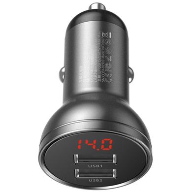 Автомобільний зарядний пристрій Baseus Digital Display Dual USB 4.8A Car Charger 24W Grey