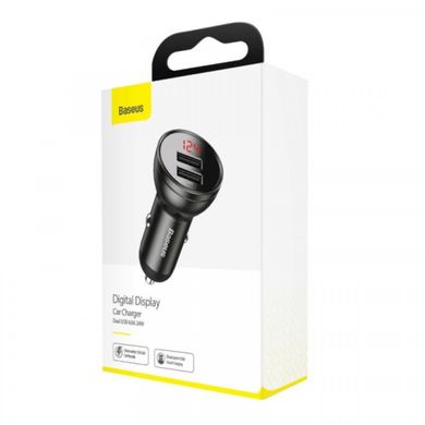 Автомобільний зарядний пристрій Baseus Digital Display Dual USB 4.8A Car Charger 24W Grey