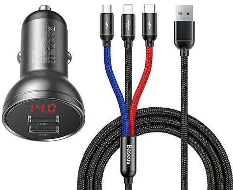 Автомобільний зарядний пристрій Baseus Digital Display Dual USB 4.8A Car Charger 24W Grey