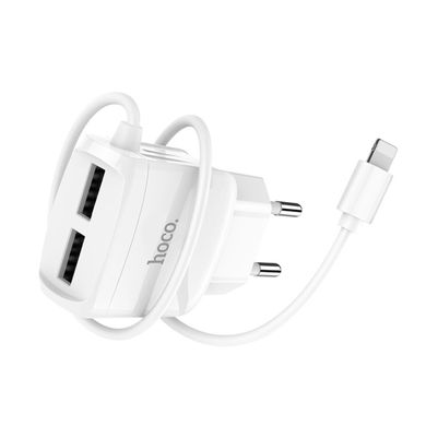 Мережевий зарядний пристрій HOCO C59A Mega joy double port charger for iP White