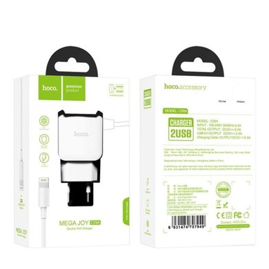 Мережевий зарядний пристрій HOCO C59A Mega joy double port charger for iP White