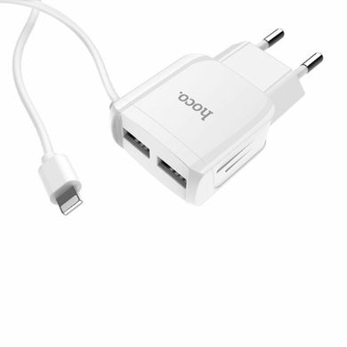 Мережевий зарядний пристрій HOCO C59A Mega joy double port charger for iP White