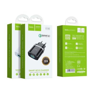 Мережевий зарядний пристрій HOCO C12Q Smart QC3.0 charger Black